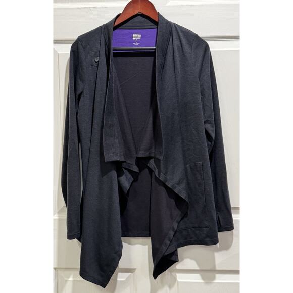 Dover Saddlery Riding Sport Equestrian Gray Wool Blend Wrap Cardigan Coatigan L - Picture 2 of 8